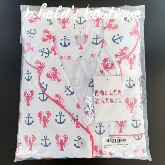 Roller Rabbit Anchors Away Long Sleeve Polo Pajamas in Red Size S NWT - Picture 10 of 13